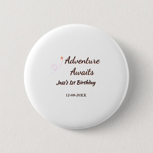 Adventure awaits 1st birthday name date planeretro button (Vorderseite)
