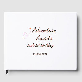 Adventure awaits 1st birthday name date planeretro gästebuch