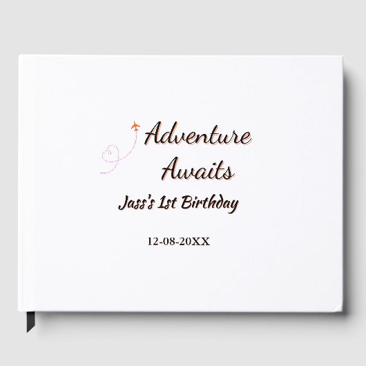 Adventure awaits 1st birthday name date planeretro gästebuch (Vorderseite)