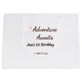 Adventure awaits 1st birthday name date planeretro große geschenktüte
