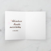 Adventure awaits 1st birthday name date planeretro karte (Innenseite)