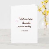 Adventure awaits 1st birthday name date planeretro karte (Gelbe Blume)