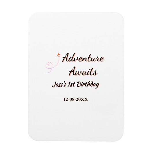 Adventure awaits 1st birthday name date planeretro magnet (Vertikal)