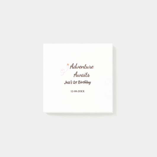 Adventure awaits 1st birthday name date planeretro post-it klebezettel (Vorderseite)