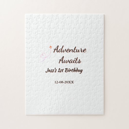 Adventure awaits 1st birthday name date planeretro puzzle (Vertikal)