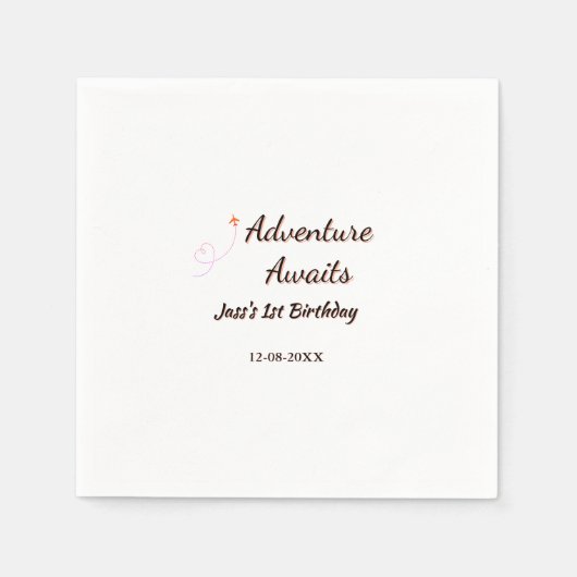 Adventure awaits 1st birthday name date planeretro serviette (Vorderseite)