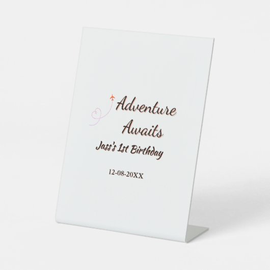 Adventure awaits 1st birthday name date planeretro sockelschild (Vorderseite)