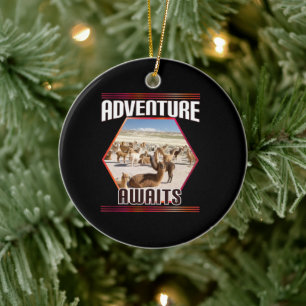 Adventure Awaits - Alpaca Llama Reise Keramik Ornament
