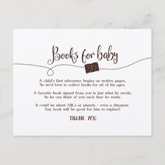 "Adventure Awaits" Anfrage Card "Books for Baby" Begleitkarte (Vorderseite)