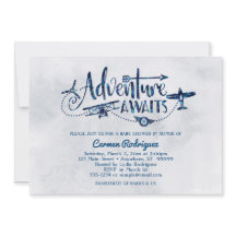 "Adventure Awaits" Aviation Baby Shower Einladung