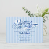 "Adventure Awaits" Aviation Baby Shower Einladung (Stehend Vorderseite)