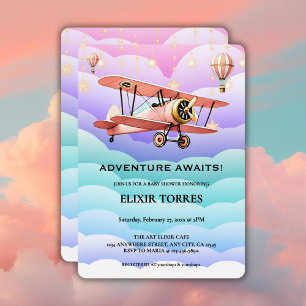 Adventure Awaits Aviation Baby Shower Einladung