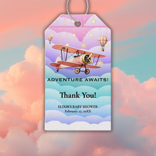 Adventure Awaits Aviation Baby Shower Geschenkanhänger