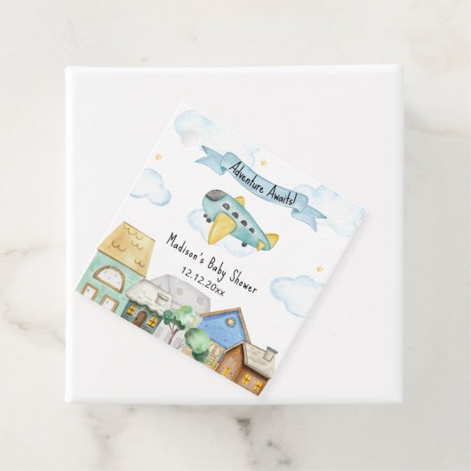 Adventure Awaits Aviator Airplane Baby Shower  Geschenkanhänger (Beispiel)