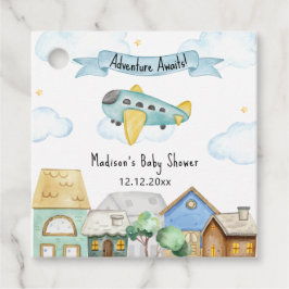 Adventure Awaits Aviator Airplane Baby Shower Geschenkanhänger