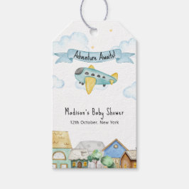 Adventure Awaits Aviator Airplane Baby Shower Geschenkanhänger