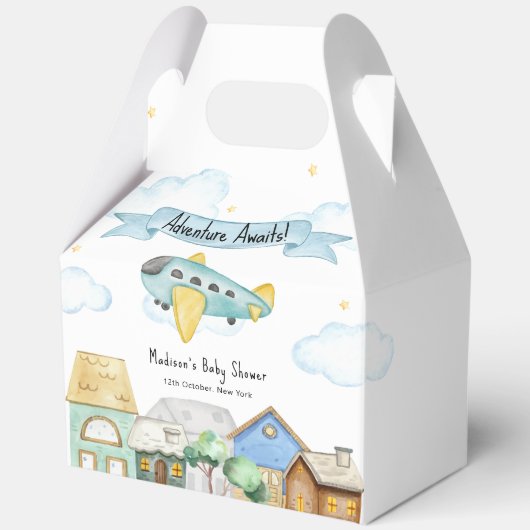 Adventure Awaits Aviator Airplane Baby Shower  Geschenkschachtel (Vorderseite)