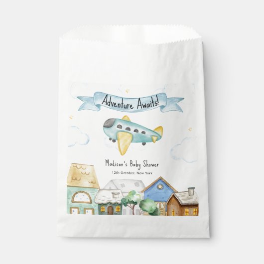 Adventure Awaits Aviator Airplane Baby Shower Geschenktütchen (Vorderseite)