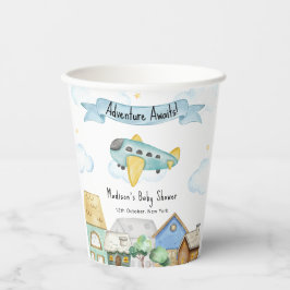 Adventure Awaits Aviator Airplane Baby Shower Pappbecher