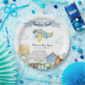 Adventure Awaits Aviator Airplane Baby Shower Pappteller (Party)
