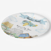 Adventure Awaits Aviator Airplane Baby Shower Pappteller (Schrägansicht)