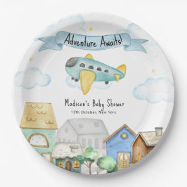 Adventure Awaits Aviator Airplane Baby Shower Pappteller