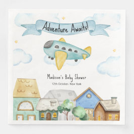 Adventure Awaits Aviator Airplane Baby Shower Serviette