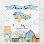 Adventure Awaits Aviator Airplane Baby Shower  Weinetikett (Einzelnes Label)
