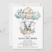 Adventure Awaits Balloon Elephant Blue Boy Einladung (Vorderseite)