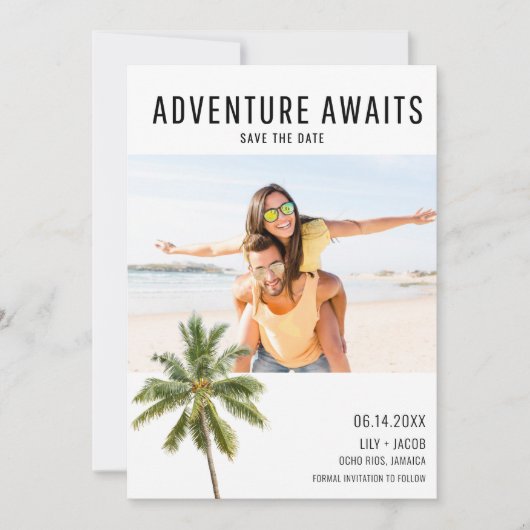 Adventure Awaits Beach Destination Foto Hochzeit Save The Date (Vorderseite)
