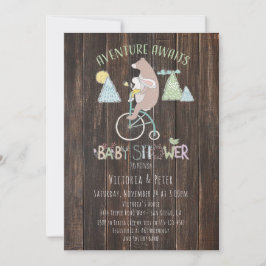 Adventure Awaits Bear Bunny Bike Baby Shower Einladung