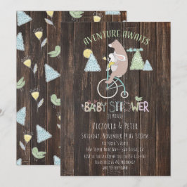 Adventure Awaits Bear Bunny Bike Baby Shower Einladung