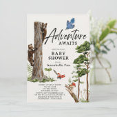 Adventure Awaits Bear Cubs Forest Boy Baby Shower Einladung (Stehend Vorderseite)