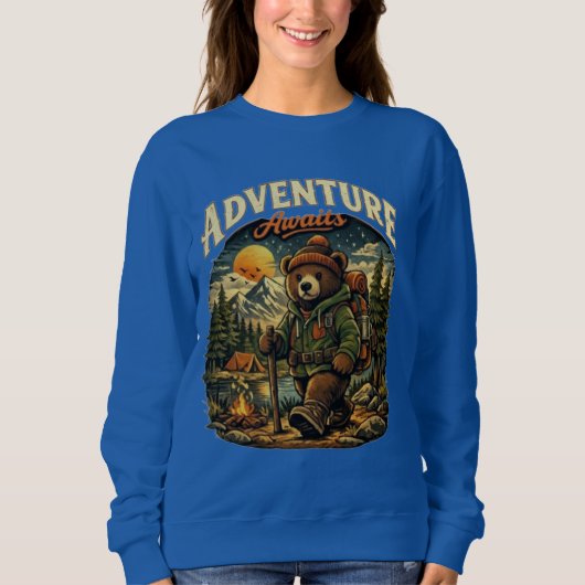 Adventure Awaits Bear Hiking Camping Vintage Hoodi Sweatshirt (Vorderseite)