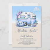 Adventure Awaits Blue Caravan Retirement Party Einladung (Vorderseite)
