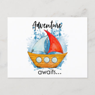 Adventure Awaits Boat Postkarte