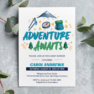 Adventure Awaits Camping Baby Shower Einladung