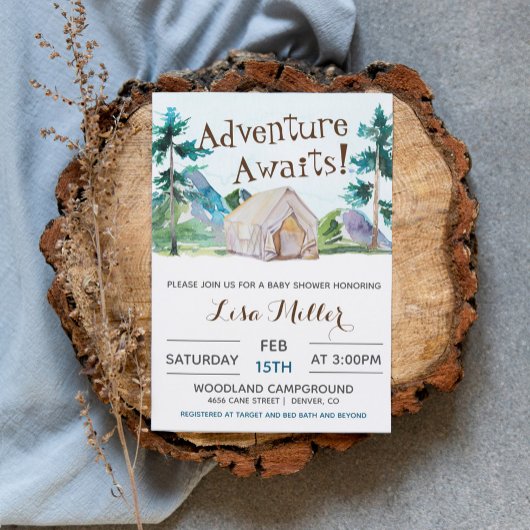 Adventure Awaits Camping Baby Shower Einladung