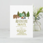 Adventure Awaits Camping Virtual Baby Shower Einladung (Stehend Vorderseite)