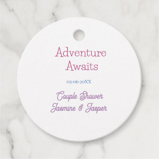 adventure awaits couple shower name date pink blue geschenkanhänger