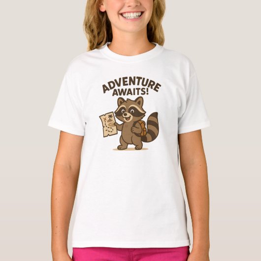 Adventure Awaits Cute Brown Raccoon Design T-Shirt (Vorderseite)