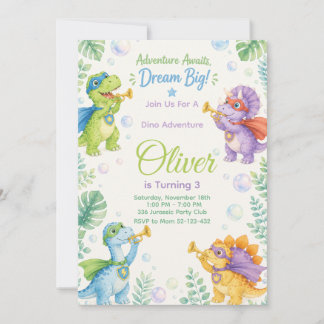 Adventure Awaits Dream Big Dinosaur Birthday Einladung