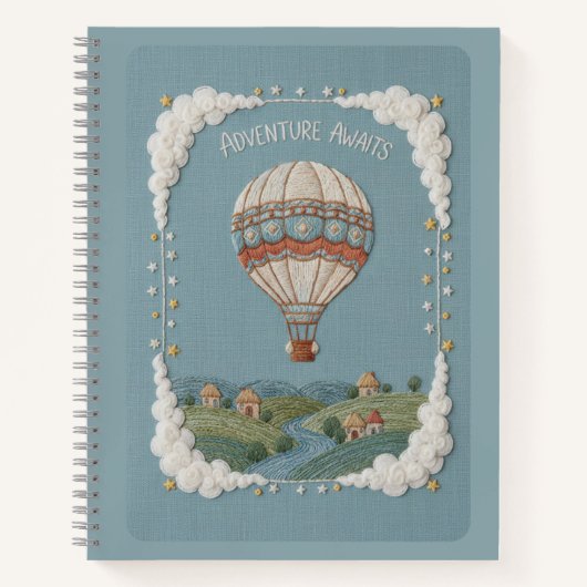 Adventure Awaits Embroidered Hot Air Balloon Notizblock (Vorderseite)