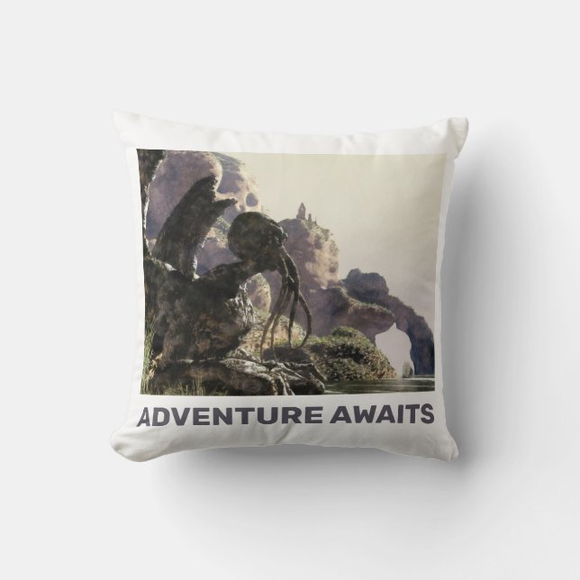 Adventure Awaits. Fantasy landscape Kissen (Vorderseite)