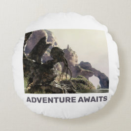 Adventure Awaits. Fantasy landscape Rundes Kissen