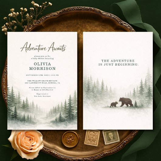 Adventure Awaits Forest Animals Baby Shower Einladung