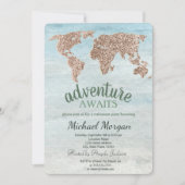 Adventure Awaits Glitzer World Map Retirement Einladung (Vorderseite)