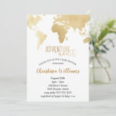 Adventure Awaits Gold Foil World Map Kinderdusche Einladung (Stehend Vorderseite)