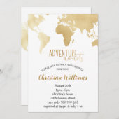 Adventure Awaits Gold Foil World Map Kinderdusche Einladung (Vorne/Hinten)