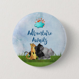 Adventure Awaits - Gorilla Hippo und Meerkat Button